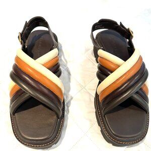 Tory Burch Lug Sole Sandals Quilted Leather Crisscross, Brown/TanCream, 7.5